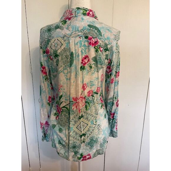 Chico's Size 1 (8 Regular) Women's V-Neck Button Front White Floral - Picture 4 of 6